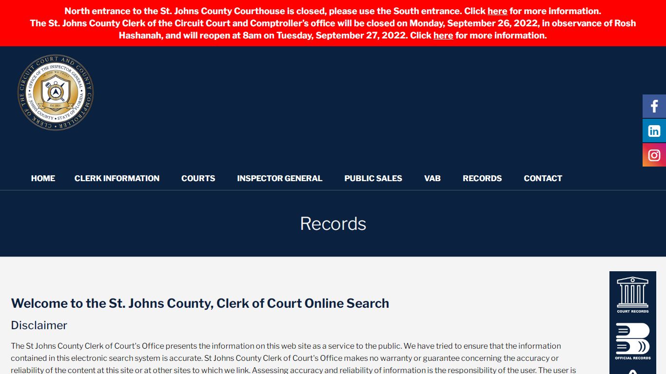 Records - Saint Johns County Clerk of Courts - St. Johns, FL